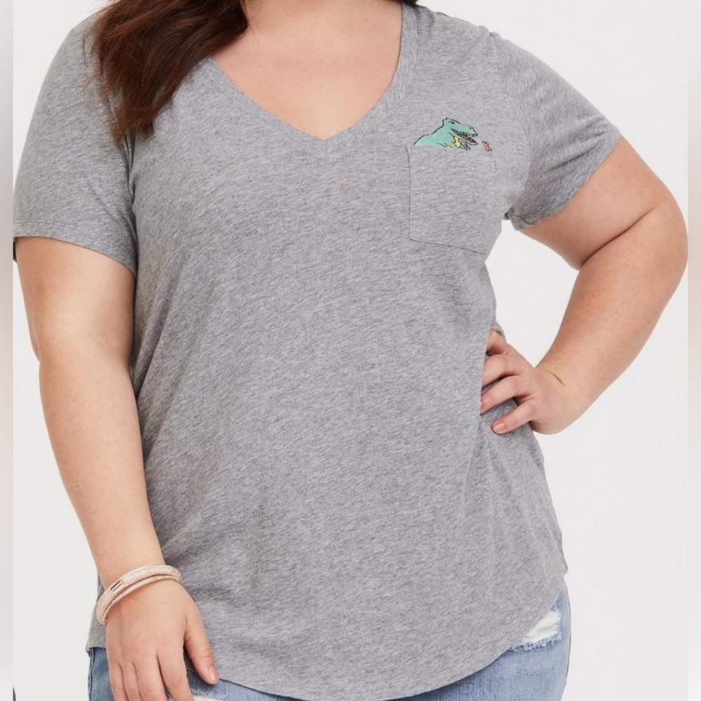 Torrid Grey Dino Pocket Slim Fit Plus Size Tee